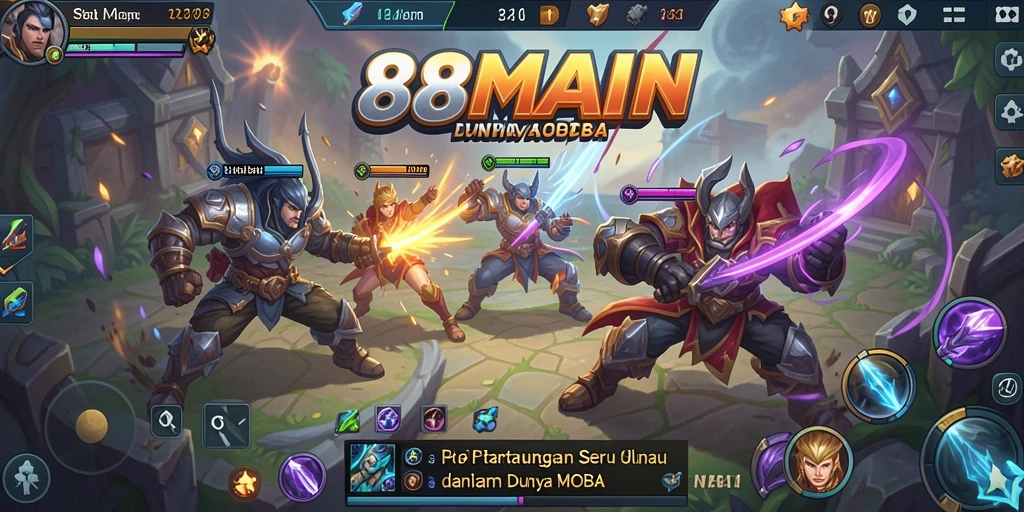 Tampilan gameplay seru dalam pertarungan MOBA di 88MAIN.