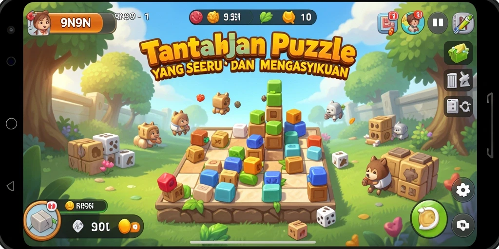Screenshot gameplay 9N9N menampilkan tantangan puzzle yang seru.