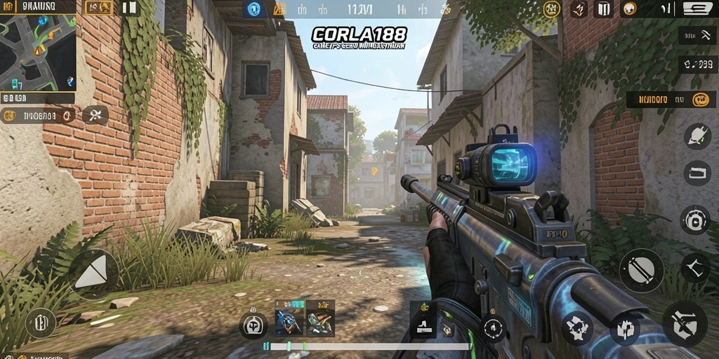 Screenshot CORLA188 menampilkan aksi intens dalam gameplay FPS yang mendebarkan.