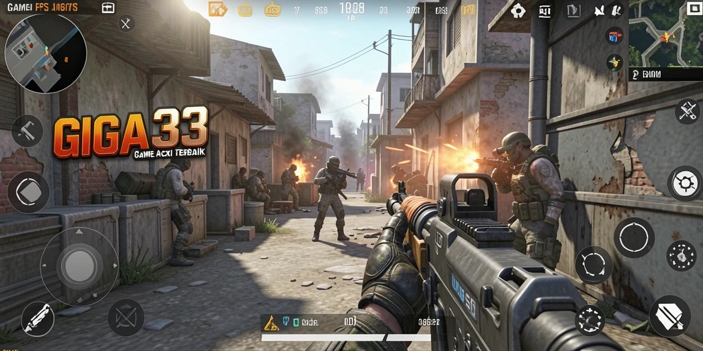 Screenshot gameplay GIGA33 menunjukkan aksi intens dengan grafik menawan.
