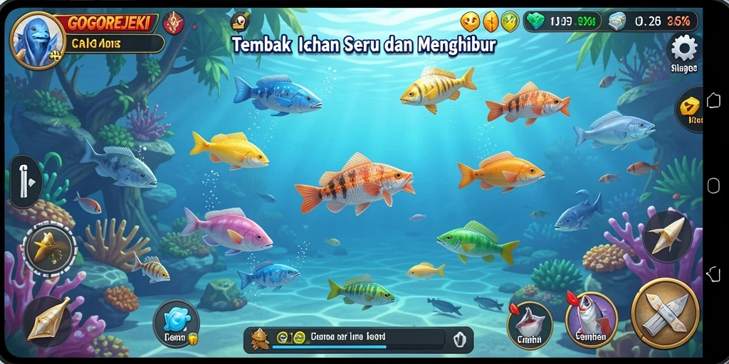 Tampilan gameplay menembak ikan yang seru dan mengasyikkan.
