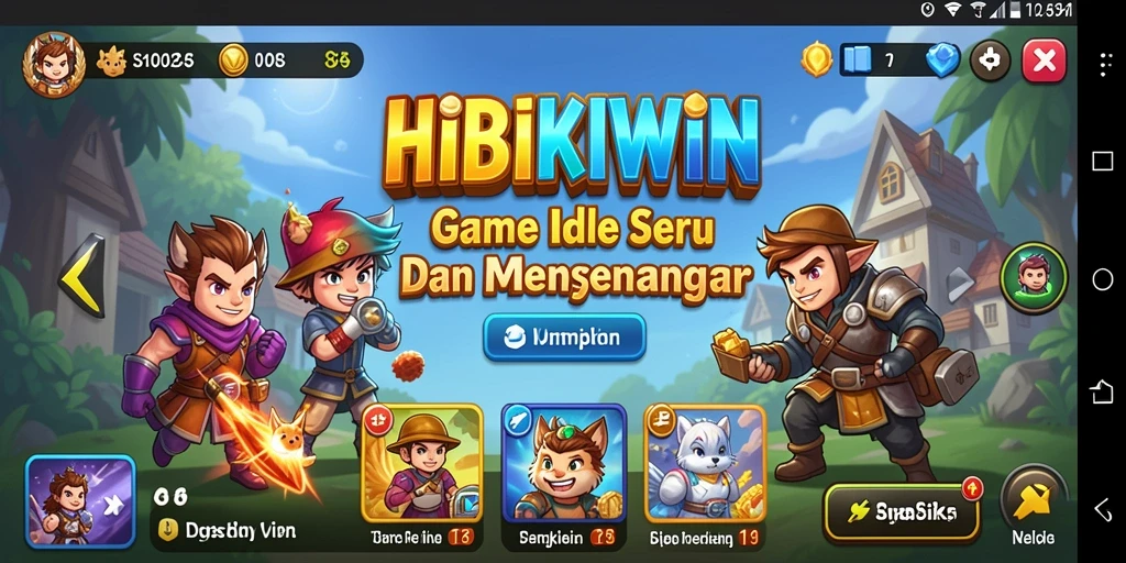 Gameplay HIBIKIWIN dengan karakter yang terus berkembang.