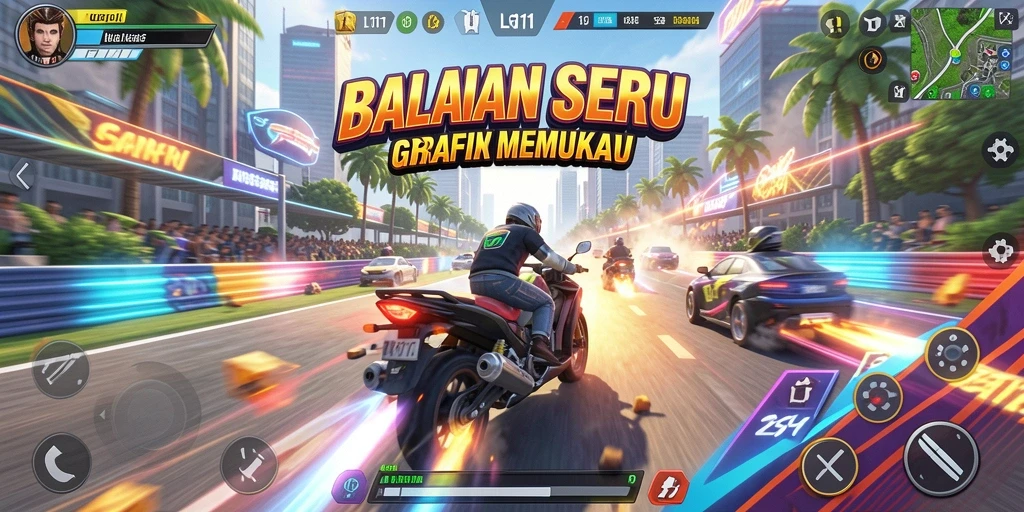 Tangkapan layar LG111 menampilkan aksi balapan yang mendebarkan.
