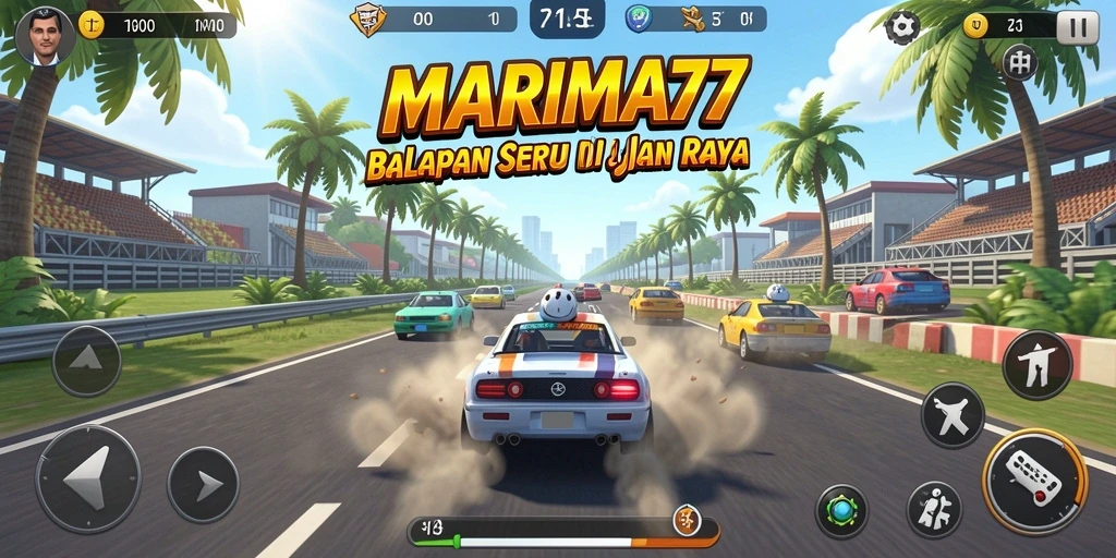Tampilan gameplay MARIMA77 menampilkan balapan seru di trek yang menantang.