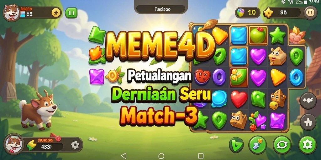 Tampilan menarik dari gameplay Match-3 dalam MEME4D yang penuh warna.