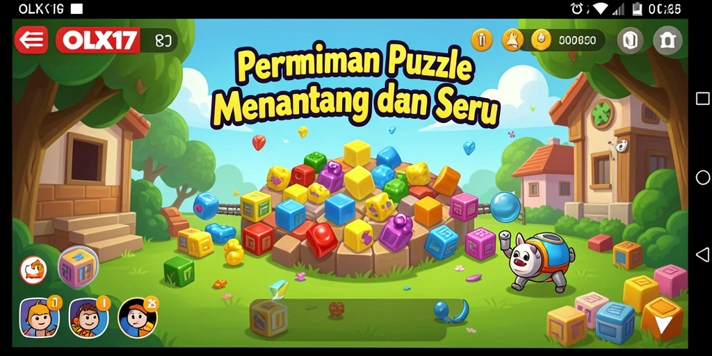Tampilan utama gameplay OLX17 dengan berbagai puzzle menarik.