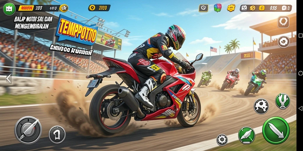 Tampilan gameplay TEMPOTOTO yang mendebarkan saat balapan motor