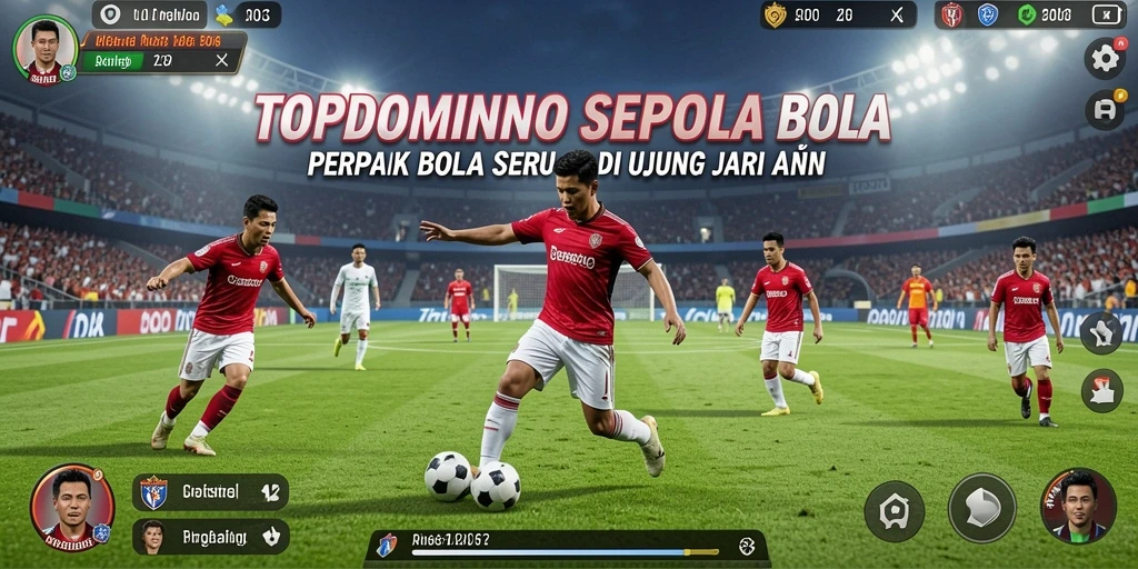Tangkapan layar utama <strong>TOPDOMINO</strong> menampilkan aksi seru permainan sepak bola.