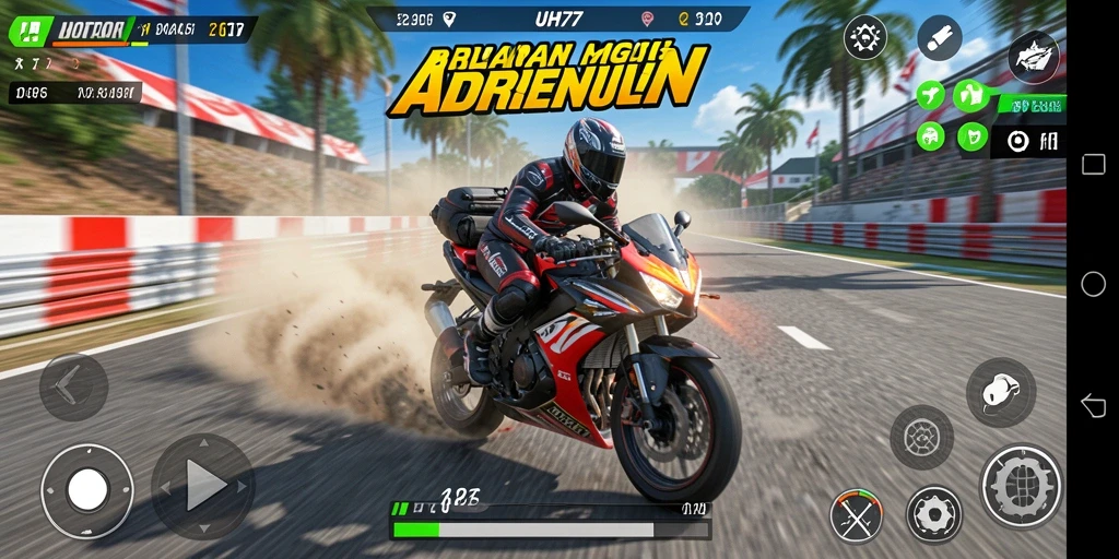 Screenshot UH77 menampilkan aksi balapan motor yang mendebarkan dan grafis mengagumkan.